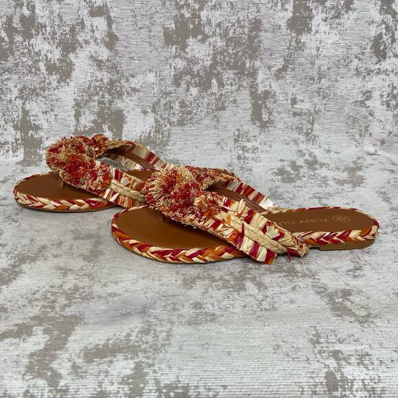 Tory Burch Raffia Thong Flat Sandals in Red - Picture 4 of 8